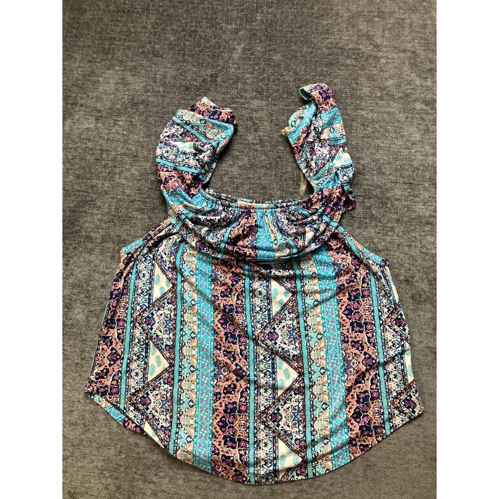 No Comment Blouse Top Womens M Multicolor Paisley Ruffle Neck Off The Shoulder